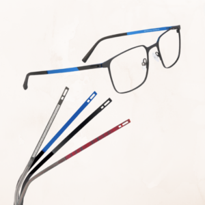 Dilem rectangular metal frame with 4 different colors of interchangable temples